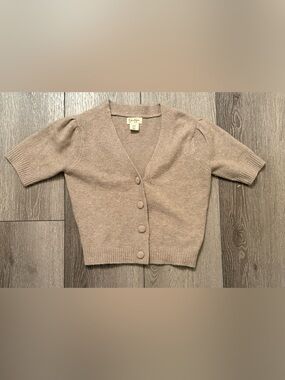 Jessica Simpson Beige Puff Sleeve Button Front Cropped Cardigan Sweater XS